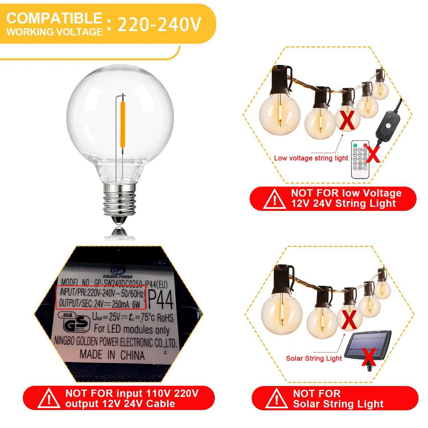 25PCS PET G40 Globe Led Filament Lamp Bulb E12 Base 110V 220V 2200K Dimmable String Light Replacement Shatterproof Plastic Bulb C250917