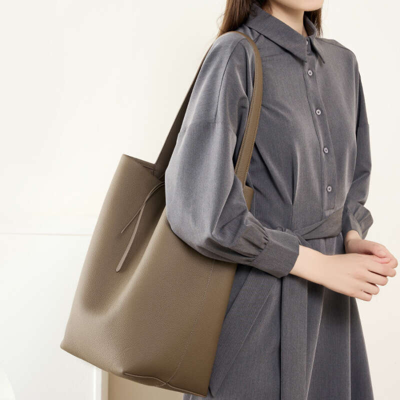 High-End Top Layer Cowhide Japanese And Korean Style Lazy Bucket Large Capacity Single Shoulder Genuine Leather Tote Bag Casual B3