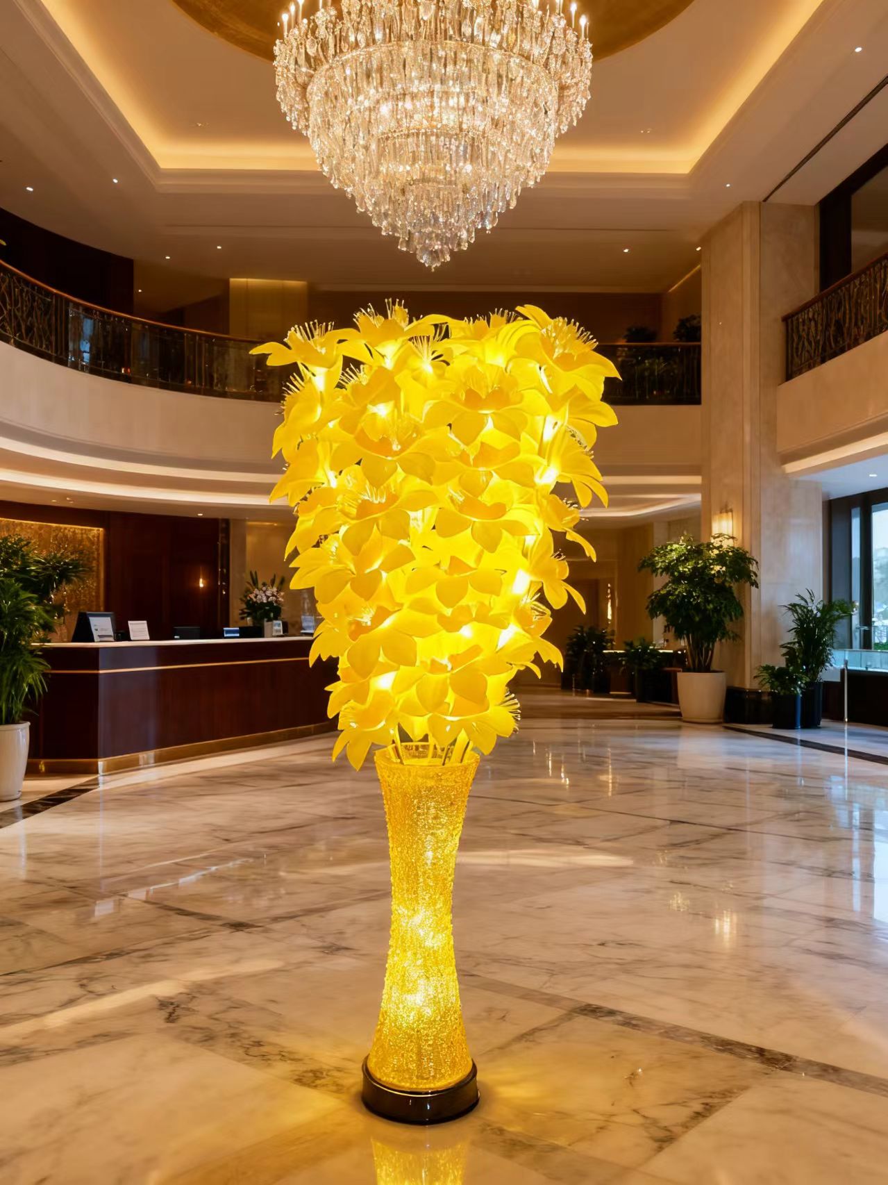 Elegant Crystalline Vessel Holding a Glimmering Optical Fibre Butterfly Bloom