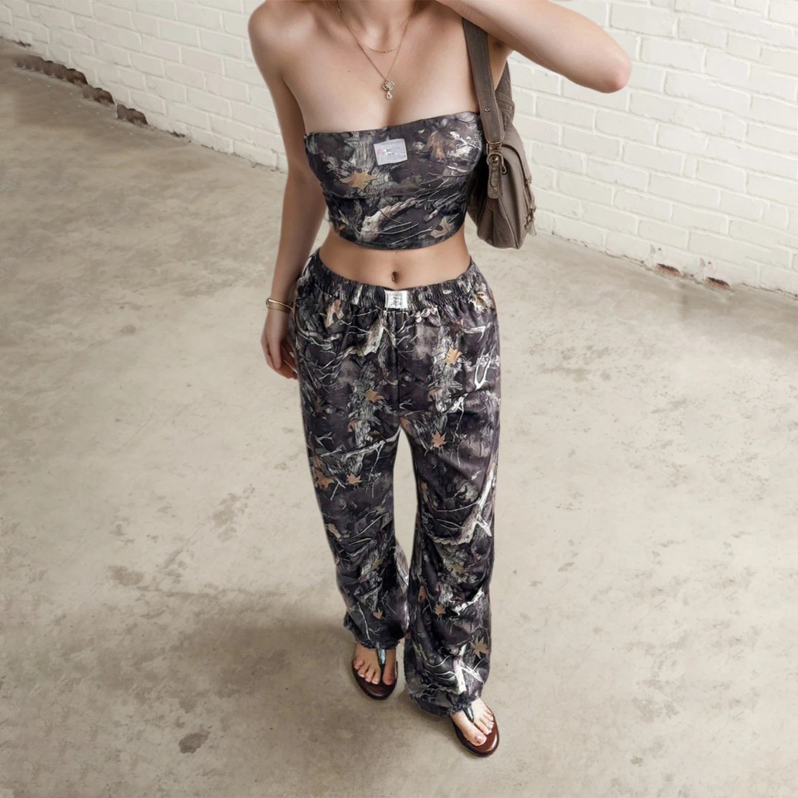 American Style Teenage Girls Casual Elastic Waist Printed Crop Top Slimming Workwear Pants Set Fashionable And Comfortable 250917