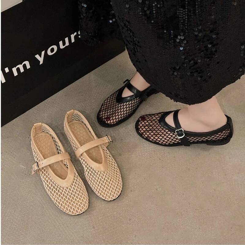 Breathable Mesh Black Ballet Shoes Women Spring Summer Fashion Flats Soft Sole Round Toe Girls Daily Walking Street Sandals ddmypanda