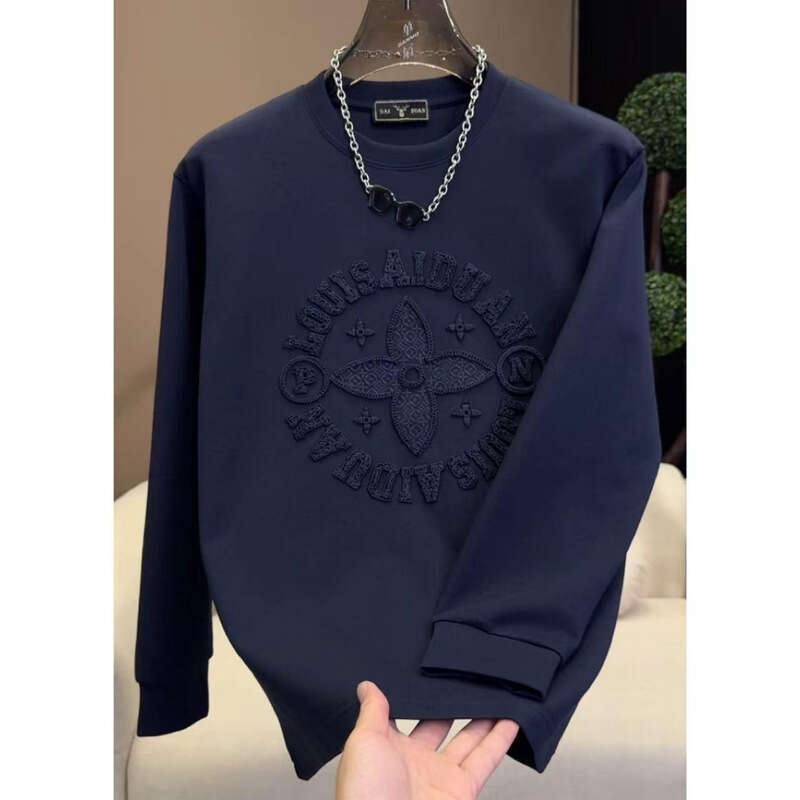 Mens Designer Autumn New Trendy Fashion Long Sleeve Men Round Neck Pullover Loose Solid Color Youth Base Shirt Men's Sweatshirt