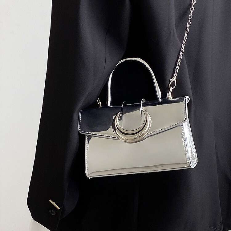 2025 New High-End Designer Bag - Women's Silver Square Patent Leather Handbag with Moon Lock, Chain Shoulder & Crossbody Style