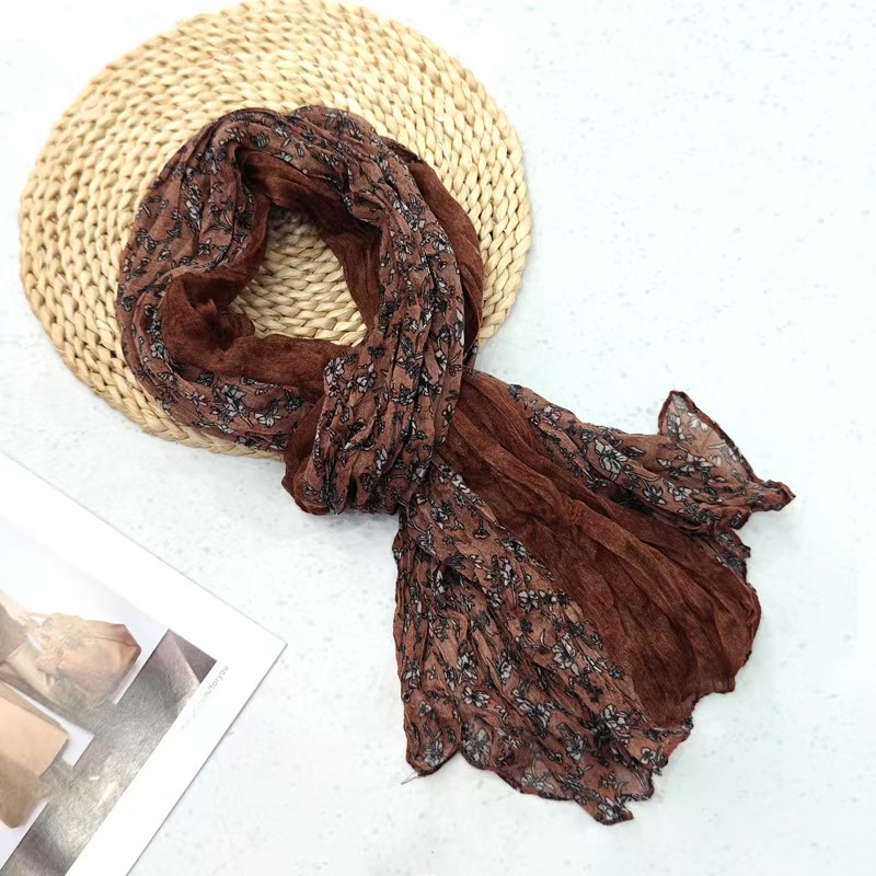 Y1776 Spring and Autumn Twisted Scarf Pleated Floral Shawl Bali Scarf Women's Neck