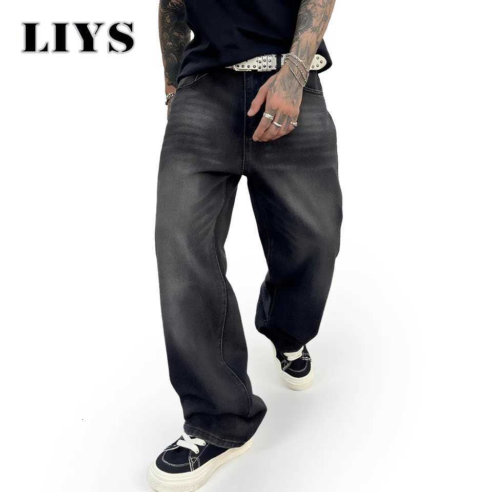 Autumn Mens American Vintage Washed Loose Wide Leg Jeans Black Pants New Fashion Casual Trendy Solid Color Denim Trousers MaleZ250917