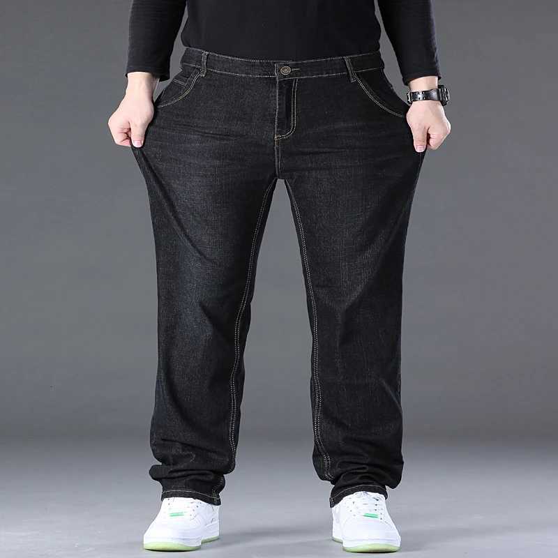 Mens Black Jeans Pants Big Size 48 50 Large Size Pants for 45150kg Jeans Hombre Wide Leg Jeans Pantalon Homme Baggy JeansZ250917