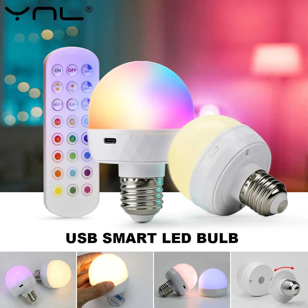RGB LED Light Bulb USB 5V Charging Smart Remote Control Dimmable For Bedroom Bedside Living Room Bar LED Lighting Fixtures C250917