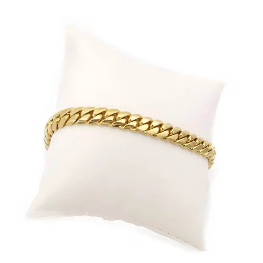 Simple Plain Solid Yellow Gold Plated Miami Hip Hop Luxury Cuban Link Chain for Rapper Stylist Mens Daily Wear Chain or Bracelet