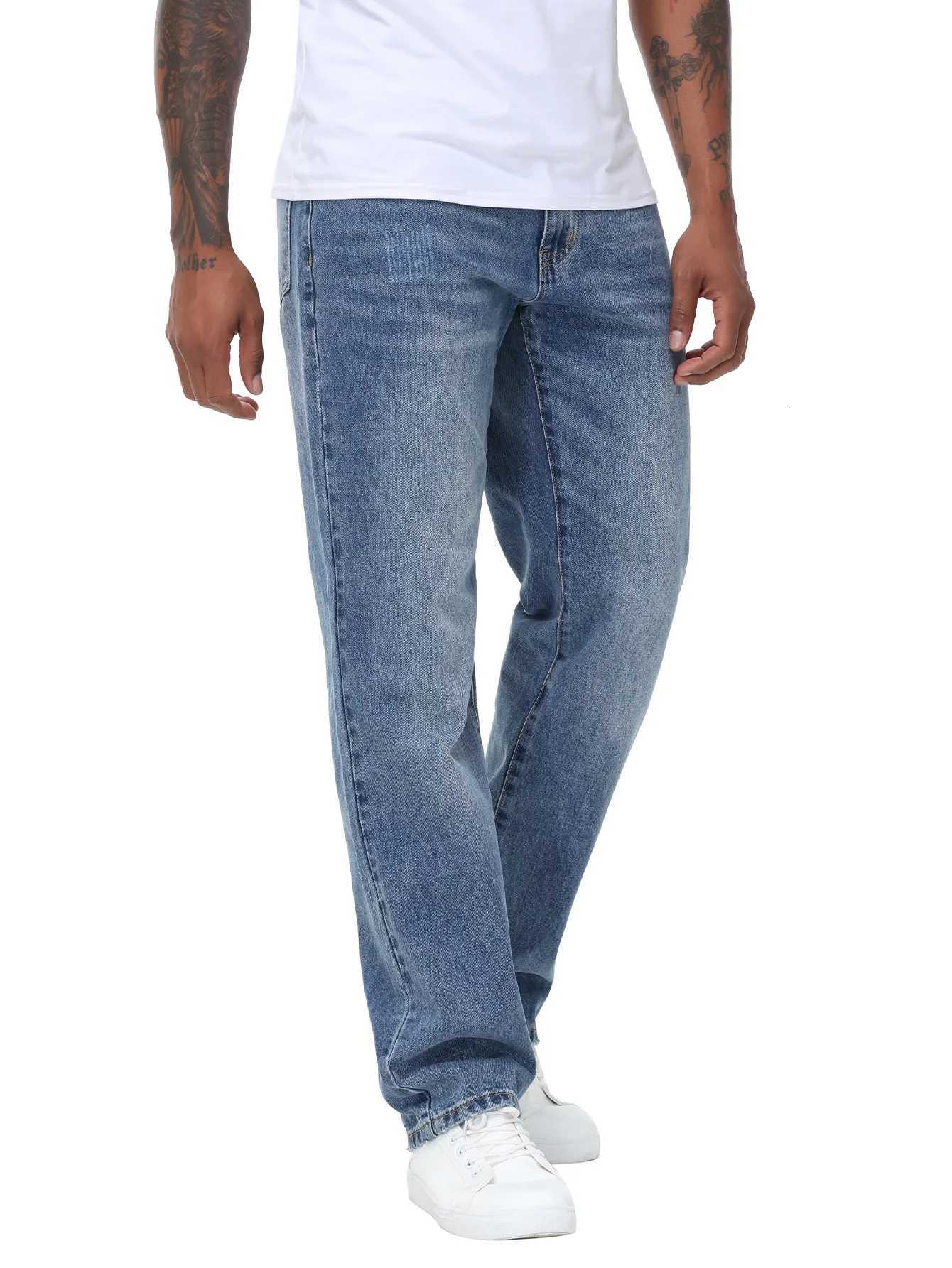 Mens Mid Waist Non Elastic Straight Leg Jeans with Button Fly Vintage Look Denim Ideal for Casual and Semi Formal OccasionsZ250917