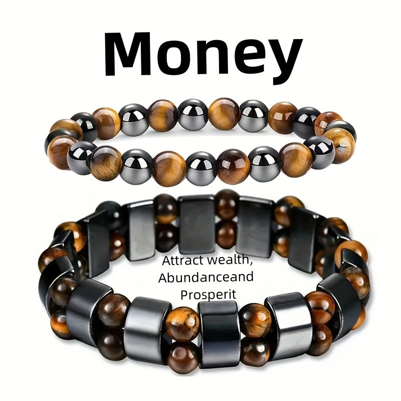 Tiger Eye & Metallic Gemstone Healing Bracelet Set For Money Attraction Delicate Daily Wear & Wealth - Focused Jewelry Gift For Him/Her High - Quality