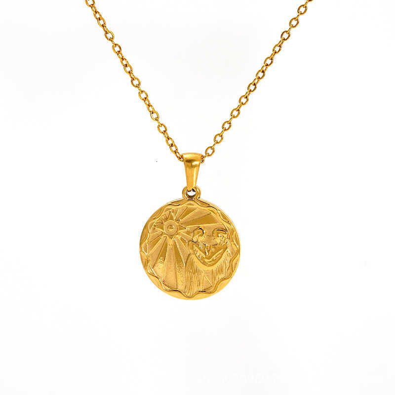 European and American fashion cold style necklace, personalized trend, stainless steel round pendant, women's zodiac sign accessories W250710