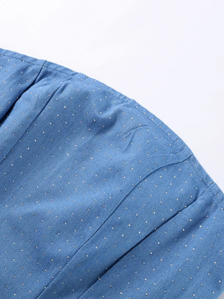 Y2k Womens Sparkling Rhinestone Denim Set Corset Shaping Crop Top Matching Slim Fit Jeans Party Clubwear Nightclub Cowgirl 250916