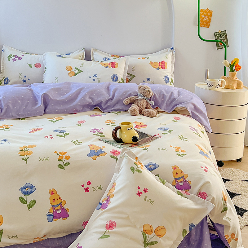 Fresh Skin-Friendly Brushed Cotton Four-Piece Student Dormitory Quilt Cover Three-Piece Set Single and Double Bed Bedding