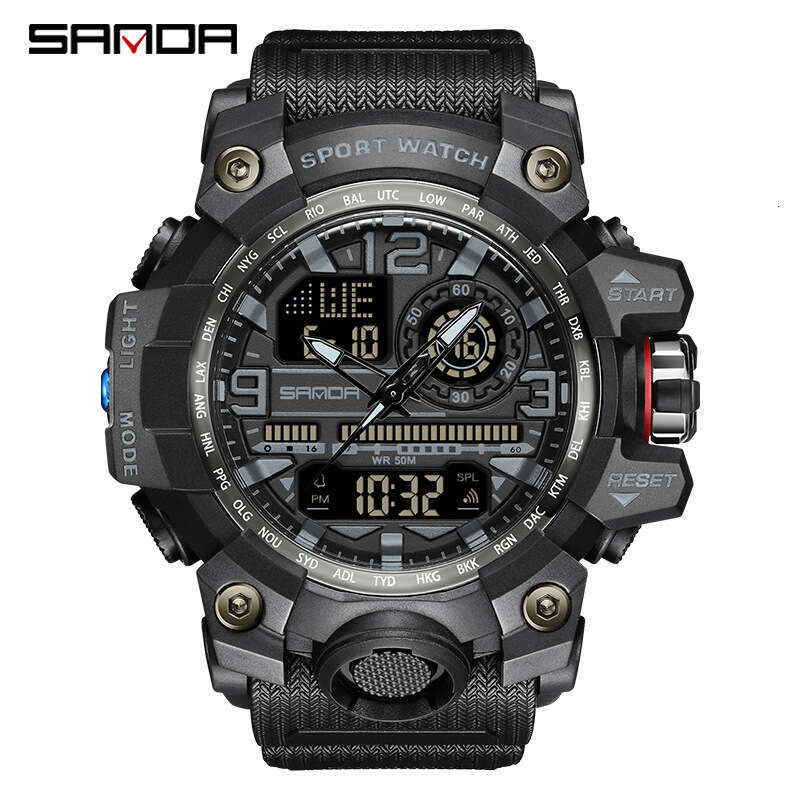 DHgargets Sanda New Fashion Trendy Men's Student Youth Electronic Watch Waterproof Multifunctional Wristwatch
