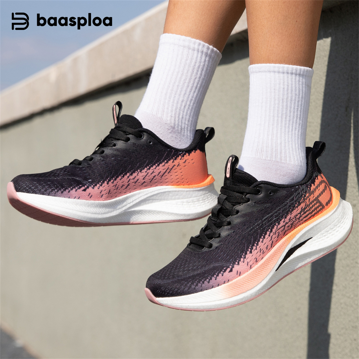 Baasploa Running Shoes Women Lightweight Breathable Non-slip Sneakers Female Outdoor Carbon Plate Professional Sports Shoes