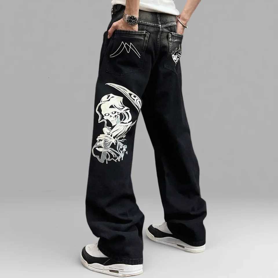 Mens Street Skeleton Pattern Straight Jeans Baggy Pants Loose Wide Leg Mens Casual Denim Clothes Personality HipHop Man PantZ250917