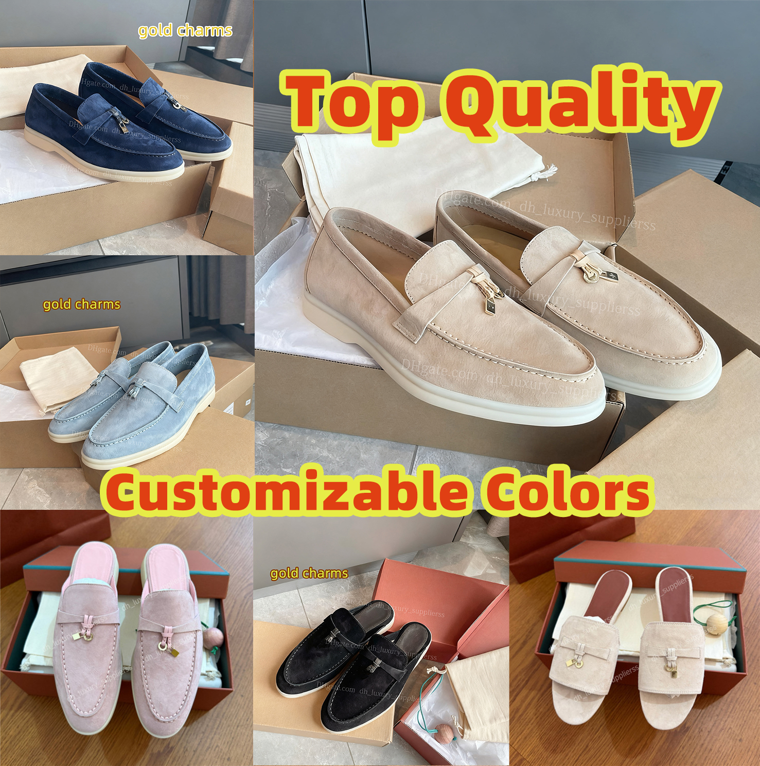 Fashion Men Women Summer Walk Charms Loafers Dress Shoes Real Suede Slippers Sandals Half Slides Macaroon Mules Shoes Leather Slip on Luxury Soft Pantoufles