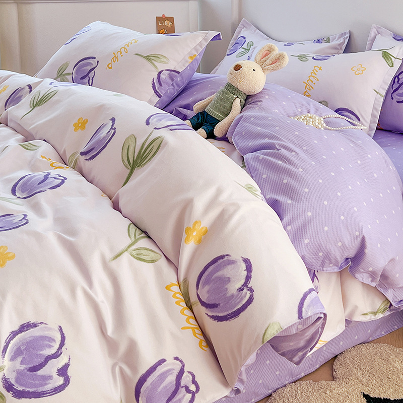 Simple Thickened Brushed Cotton Bedding Set - 3-Piece Cartoon Duvet Cover with Bed Sheet for Student Dormitory and Children W260302