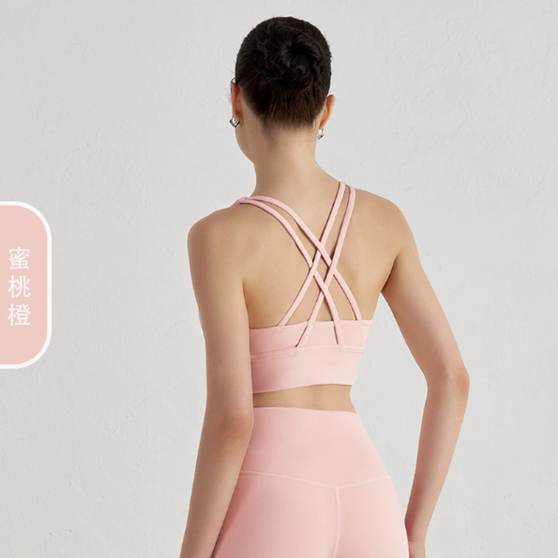 women's yoga double-sided brushed cross back sports bra, shock-absorbing and gathering yoga bra, fitness vest