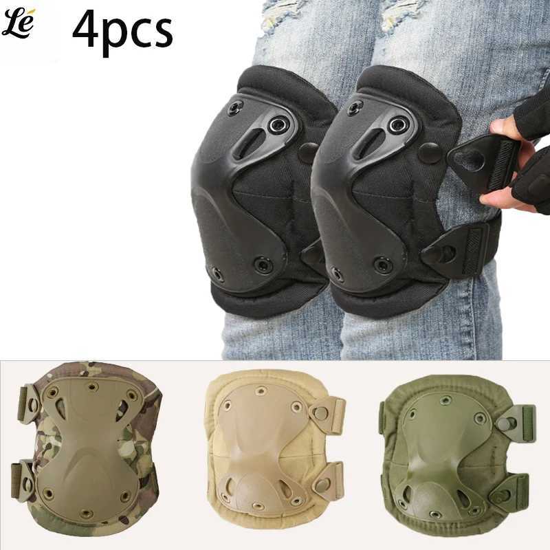 4Pcs Tactical Knee Elbow Pads Set Adjustable Shoulder Straps Outdoor Sports Safety CS Paintball Biking Skateboarding Protection J250917