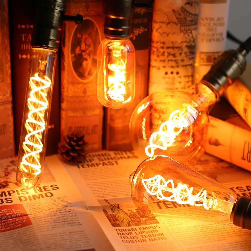 Retro Vintage E27 LED Filament Light Bulb 220V 3W ST64 A60 G80 G95 G125 T185 Edison LED Lamp For Home Glass Decor Spiral Diode C251115