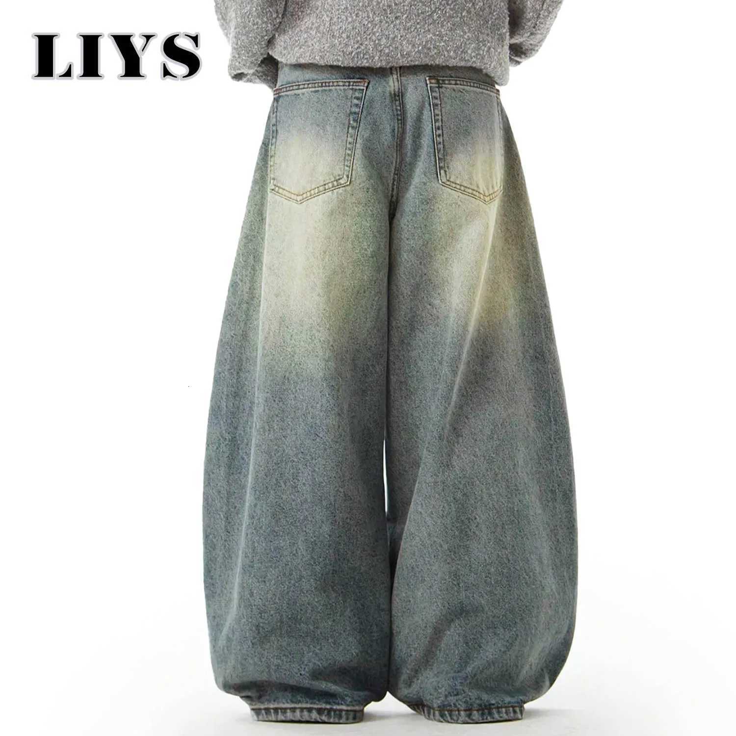 Mens Wear Blue WideLeg Denim Pants Baggy Jeans Vintage ThreeDimensional Cut Curved Knife Jeans Loose Fit Summer New TrendZ250917