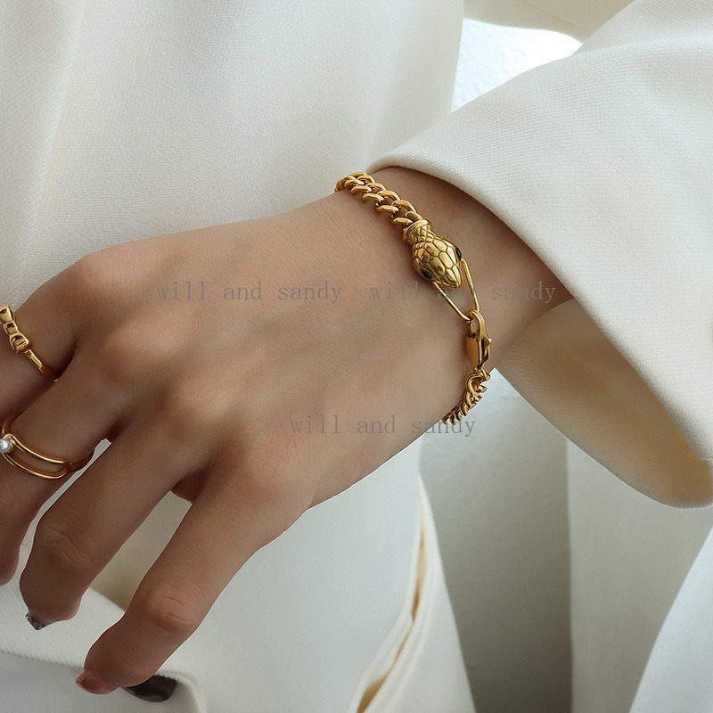 18k Gold Paper Clip Chain Bracelet for women Designer Jewelry Waterproof Stainless Steel Chain cubic zirconia snake evil eye Bracelets Bangle Cuff Lux