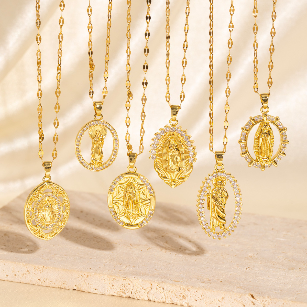 Designer Jewellery High Quality Gold Toned Oval Filigree Pendant Necklace with Crystal Accents for Daily Spiritual Gift Occasions Textured Exquisite Accessory