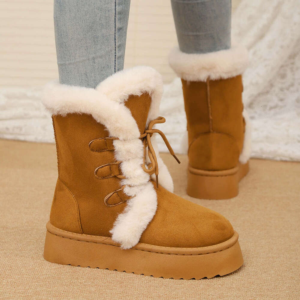 Designer Boots Women Anti-Slip Winter Snow Boots 2025 Winter New Design Fur-Lined Thick Warm Cotton Boots Brown Black Size 36-42