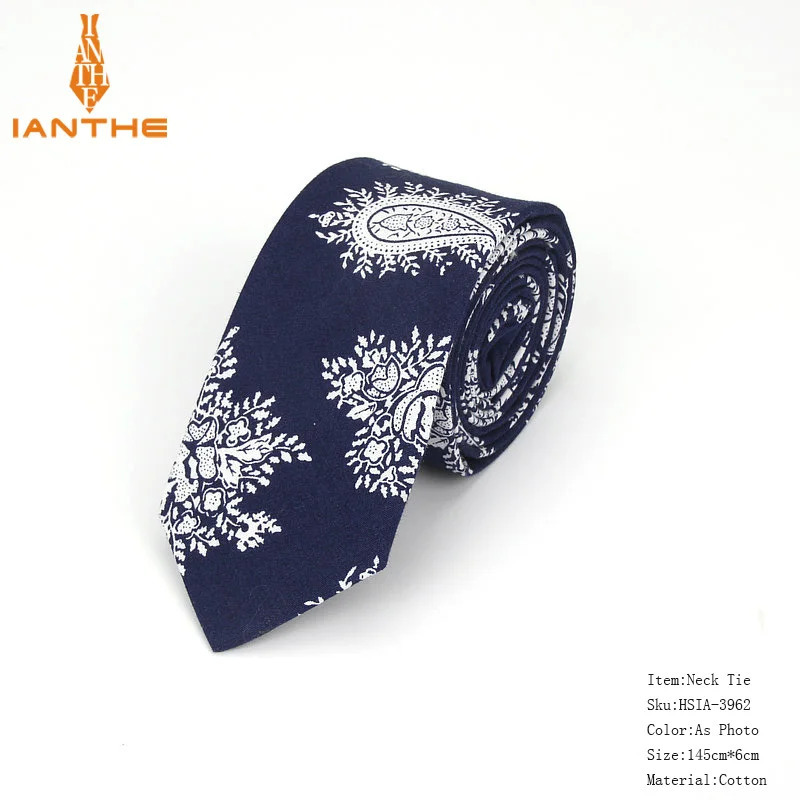 100 Cotton Mens Paisley Print Neck Ties For Men Necktie Narrow Slim Skinny Cravate Flower Neckties Corbatas 250917