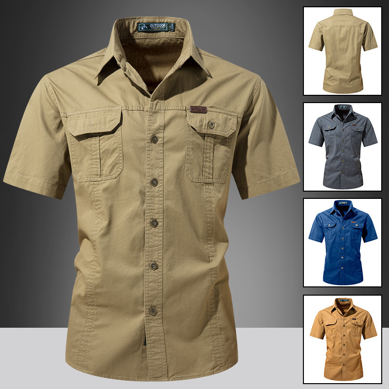 Plus Size Summer Military Short Sleeve Shirt Men Cotton Workwear Shirt Outdoor Loose Men Shirt NonIron 230329