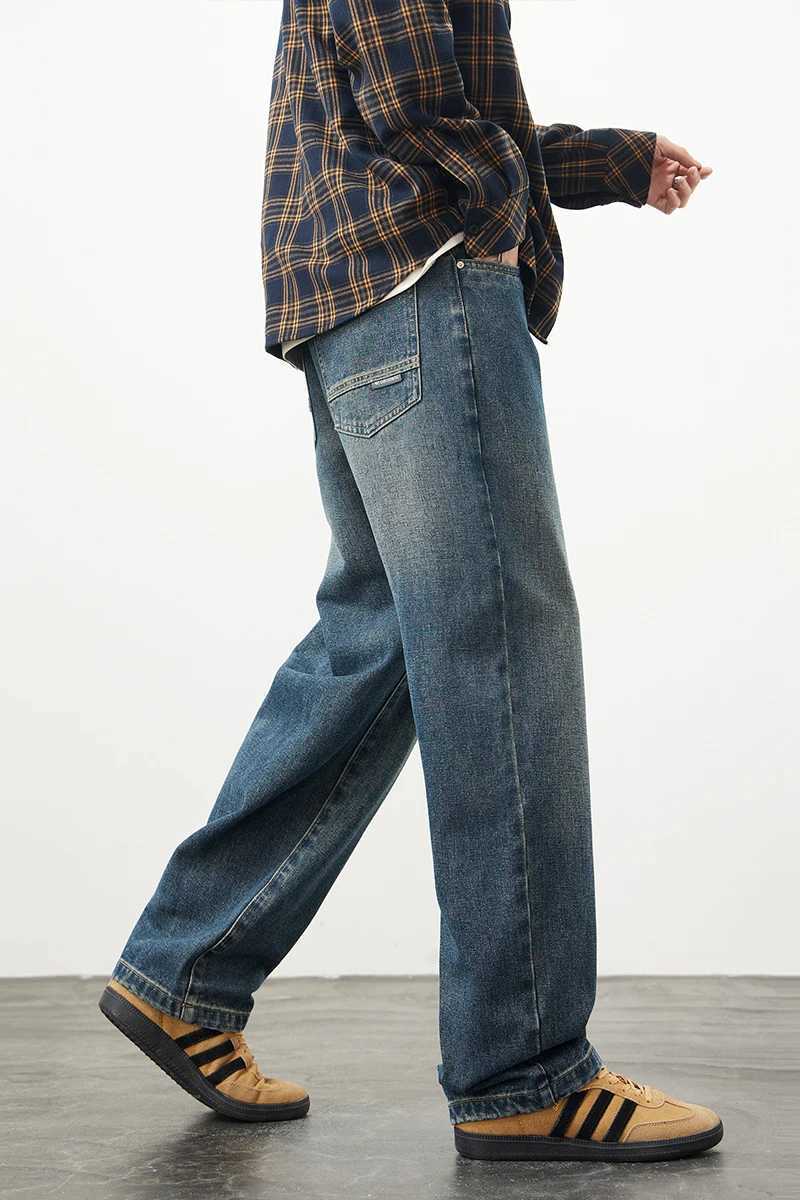 Relaxed Fit Retro Blue Denim Pants 2025 Spring Mens Baggy Soft Breathable Cotton Fabric with Stretch Casual StreetwearZ250917