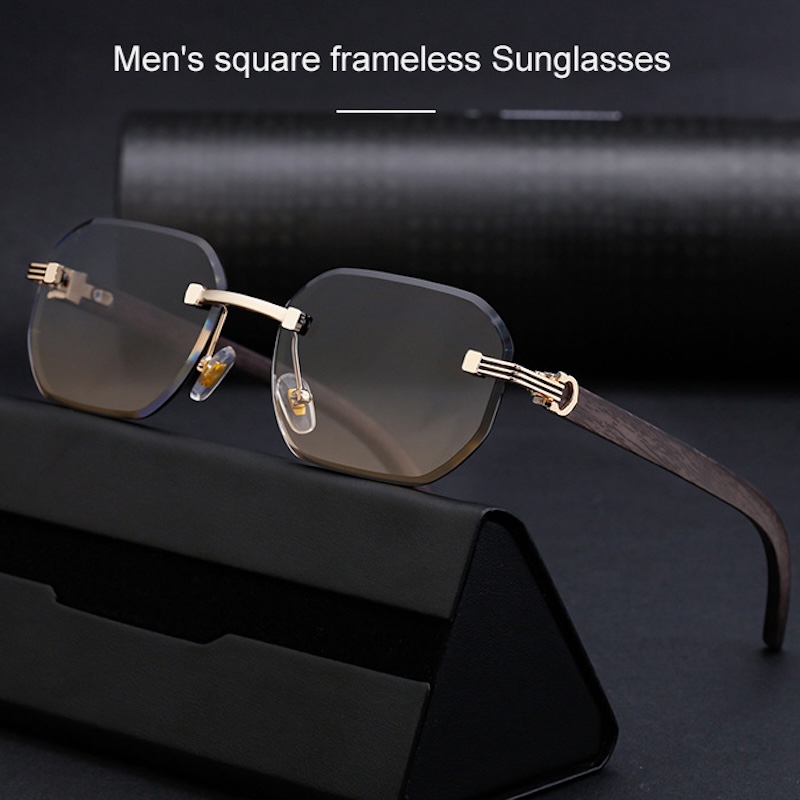 Square Rimless Sunglasses Vintage Men 2025 Luxury Brand Trendy Frameless Punk UV400 Eyewear Anti Blue Light Prescription Glasses CB