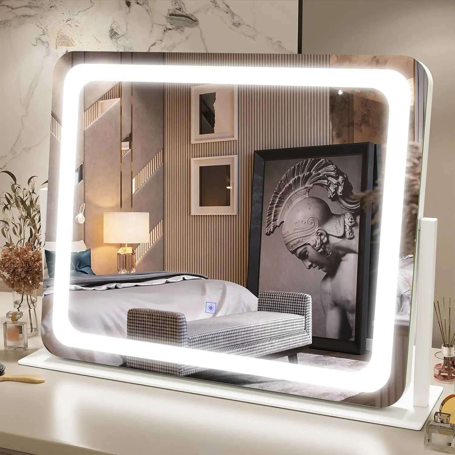 22x19 makeup mirror with light tri color illuminated touch screenadjustable brightnesssuitable for dressing table tabletop C250917
