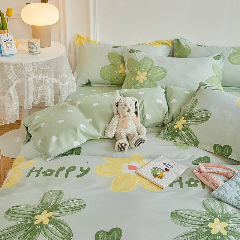 INS Bedding Four-Piece Double Boy Dormitory Sheet Quilt Cover Single Bed Three-Piece Set Summer