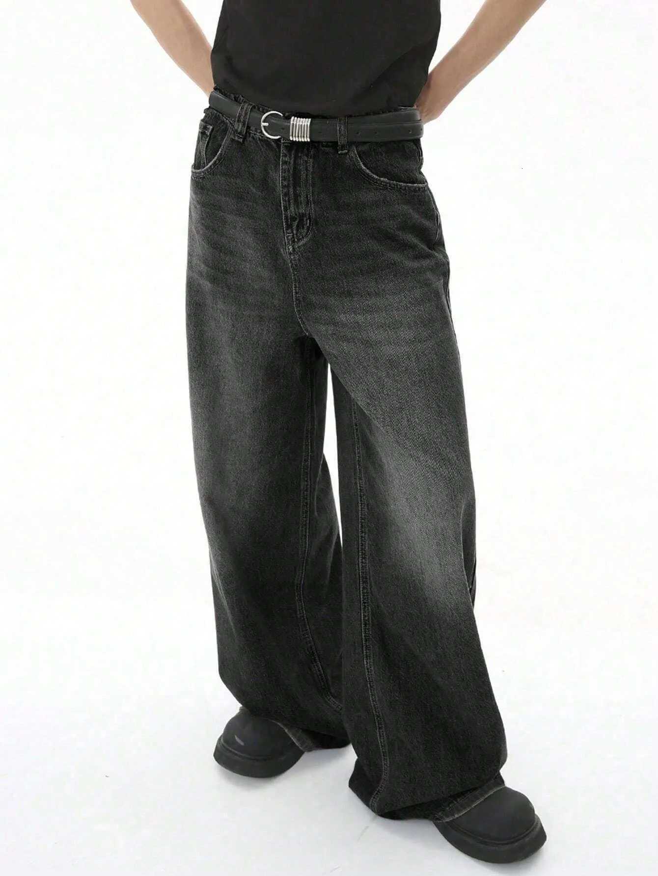 Mens loose black pocket jeans American street simple design loose fit suitable for daily wear in all seasonsZ250917