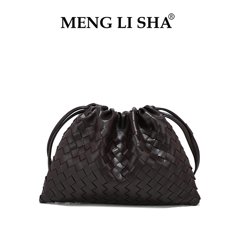 MENGLISHA Lightweight Pleated Woven Drawstring Handbag High-Quality Casual Commuting Bag for Women - Versatile Designer Tote XJ260206