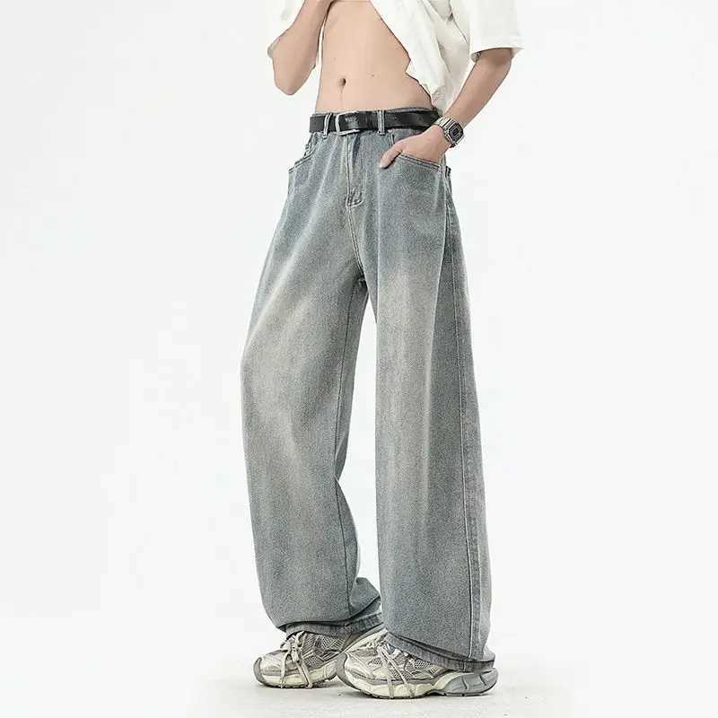 Mens New Street Style Simple And Versatile Retro Jeans With Loose And Wide Legs Spring And Autumn Curved Knife Casual PantsZ250917