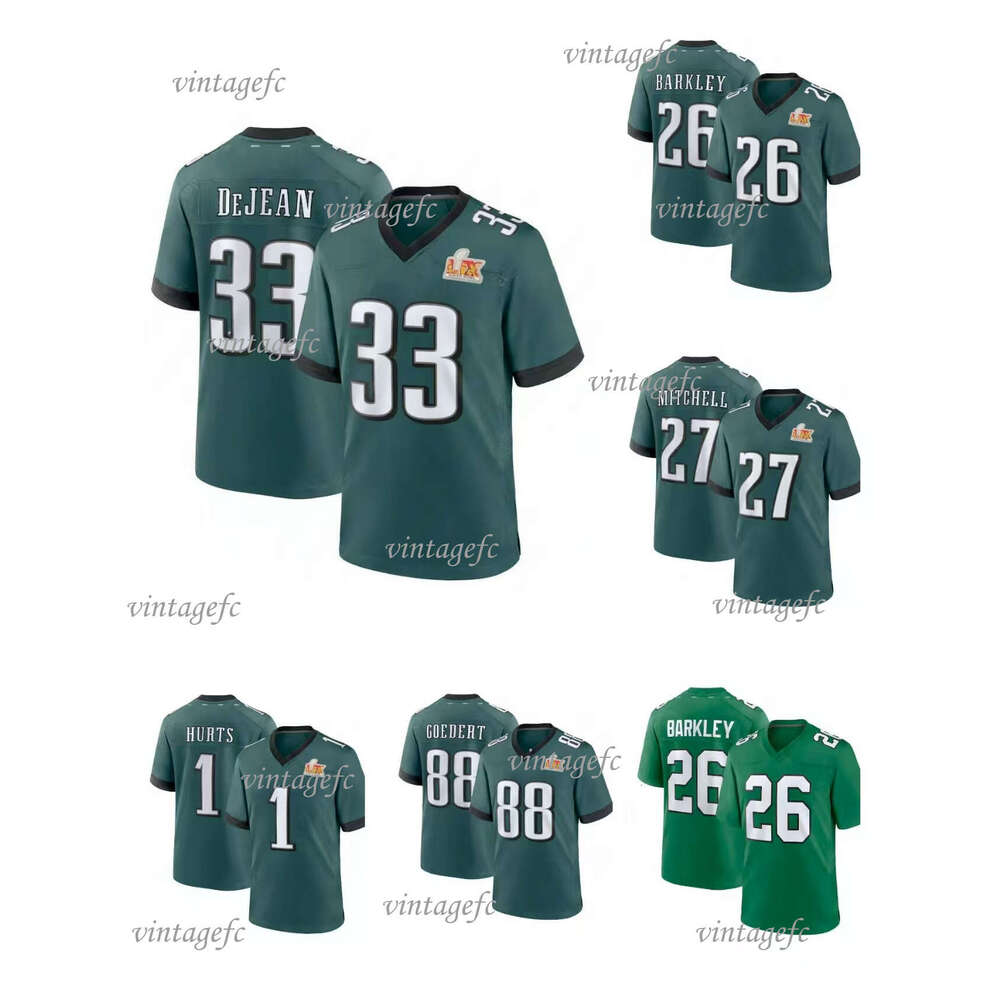 26 Barkley Custom Football Jersey 1Hurts 33DeJean 6Smith 11Brown 14Gainwell 88Goedert Carter White Men Women Youth Embroidered
