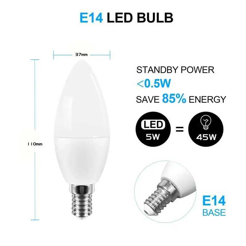 Led Bulb Candle Smart Lamp E14 TUYA Bluetooth Dimmable RGB Light 220V APP Group Control Smart Life For Home Room Decoration C2509171