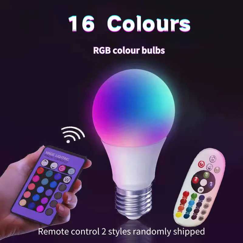 16 Color RGB Bulb LED Multicolor Bulb E27 Base 220V Household Lighting 10W Dimmable 24 Key Remote Control Atmosphere Neon Light C250917