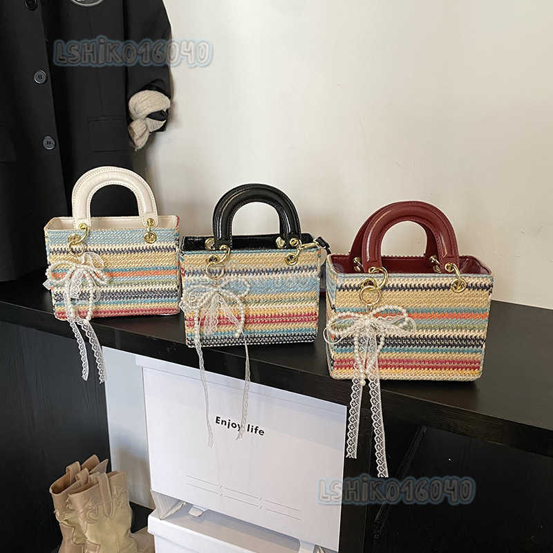 Niche Trendy Fashion Colorblock Straw Bag for Women 2025 New Simple Casual Shoulder Bag Crossbody Princess Bag H250916