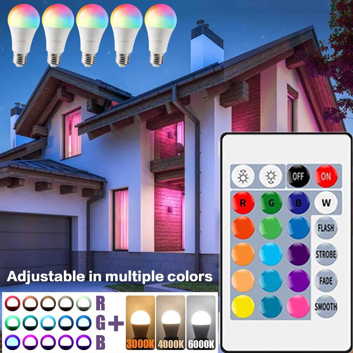 LED RGB Bulb Multicolor light E27 B22 Base 16 Colors 110V 220V Smart lighting Dimmable 24 Key Remote Control Lamp C250917