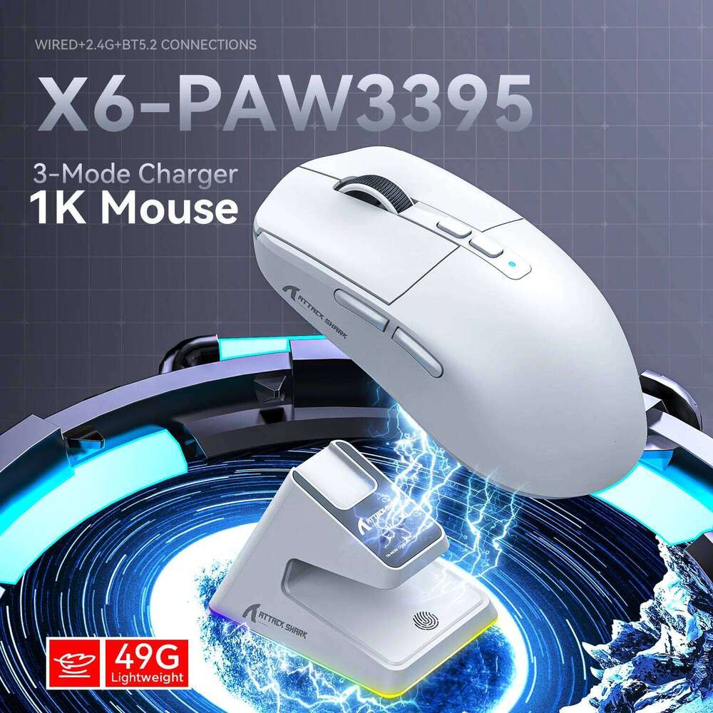 Attack Shark X11/X6/X2/X2pro Gaming Mouse Magnetic RGB Paw3395 Bluetooth Tri-Mode Connection Gamer Wireless Mouse,Dpi Adjustable