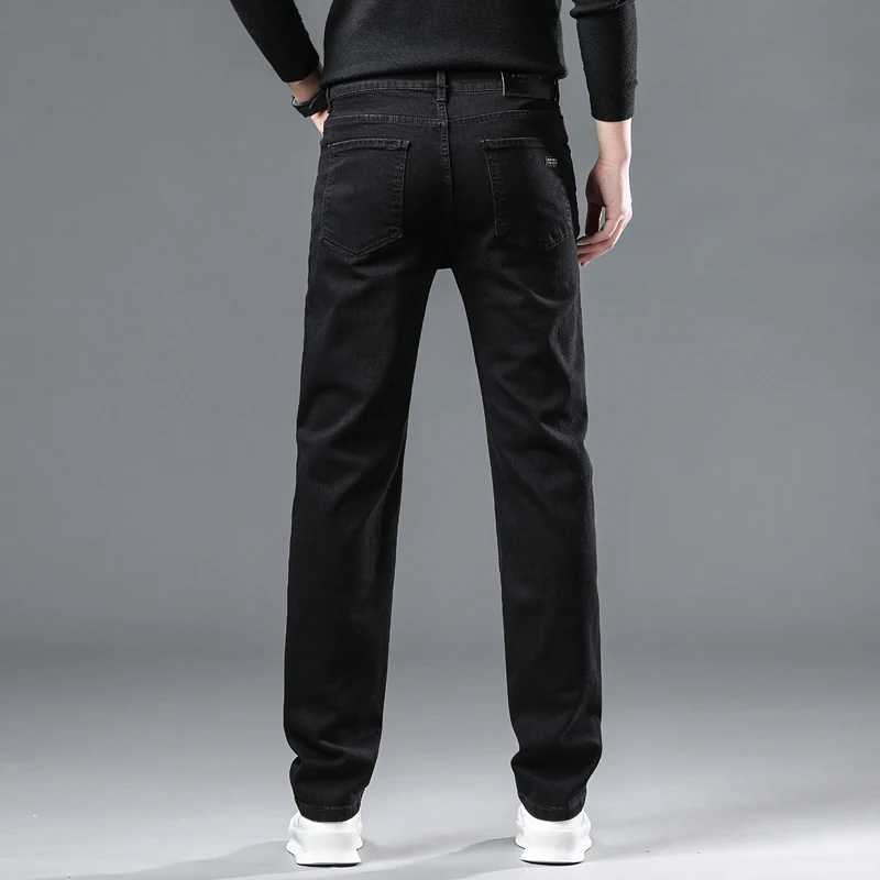Black Gray Mens Classic Straight Stretch Jeans Autumn Business Casual Comfortable Regular Fit Denim Pants Male TrousersZ250917
