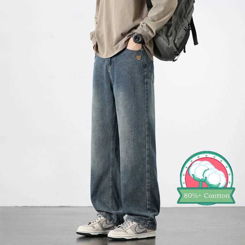 Spring Autumn New Mens Straight Vintage Fit Jeans Casual Trousers High Quality Male Korean Fashion Baggy Wide Leg Denim PantsZ250917
