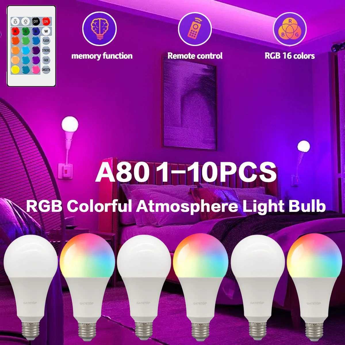 110PCS Hight Lumen 20W RGB Bulb LED Lamps Super Bright 24 Key Remote Control Dimmable AC220V Colorful Change for Home Derec C250917