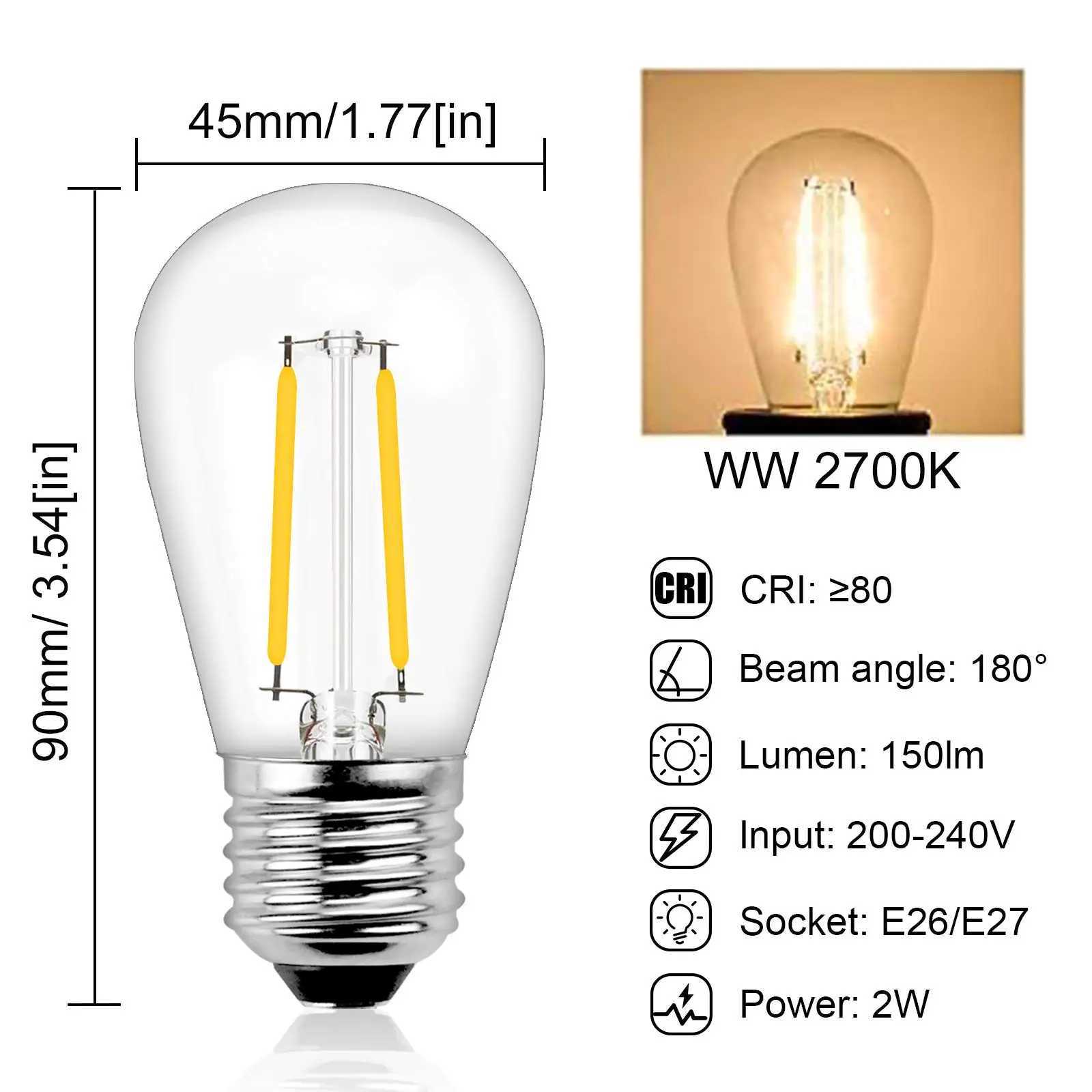 S14 2W Led Filament Dimmable Light Bulbs 2700K 220V ST45 Shatterproof IP44 Waterproof Outdoor String Light E27 Edison La C250917