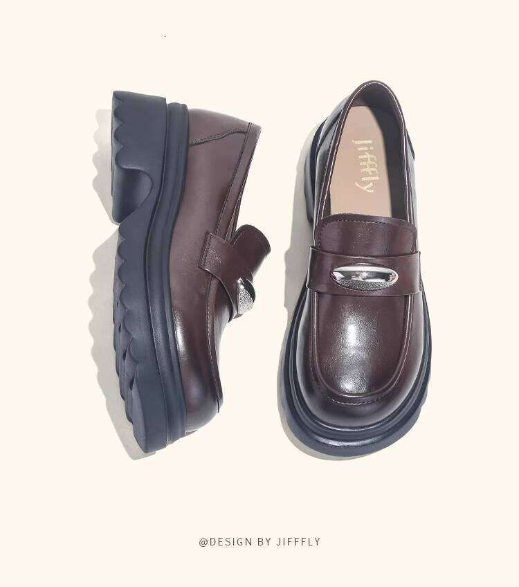 Jifffly Women's Single 2025 New Summer Versatile British Style Slip-On Black Leather Shoes Thick Loafers