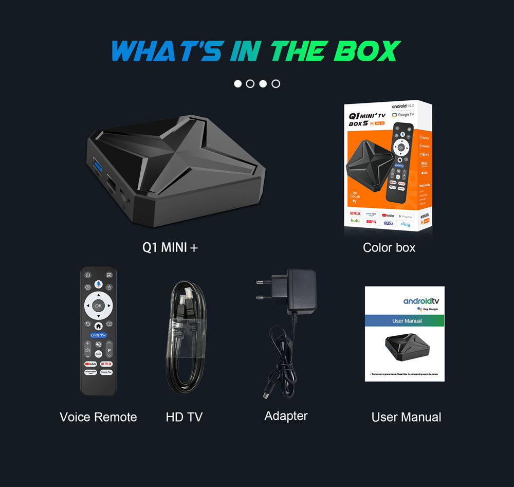 Q1 Mini Plus Smart TV Box Android 14.0 RK3518 4K And Wifi 6 16GB BT5.4 3D Voice Media Player Home Theater Android TV Box